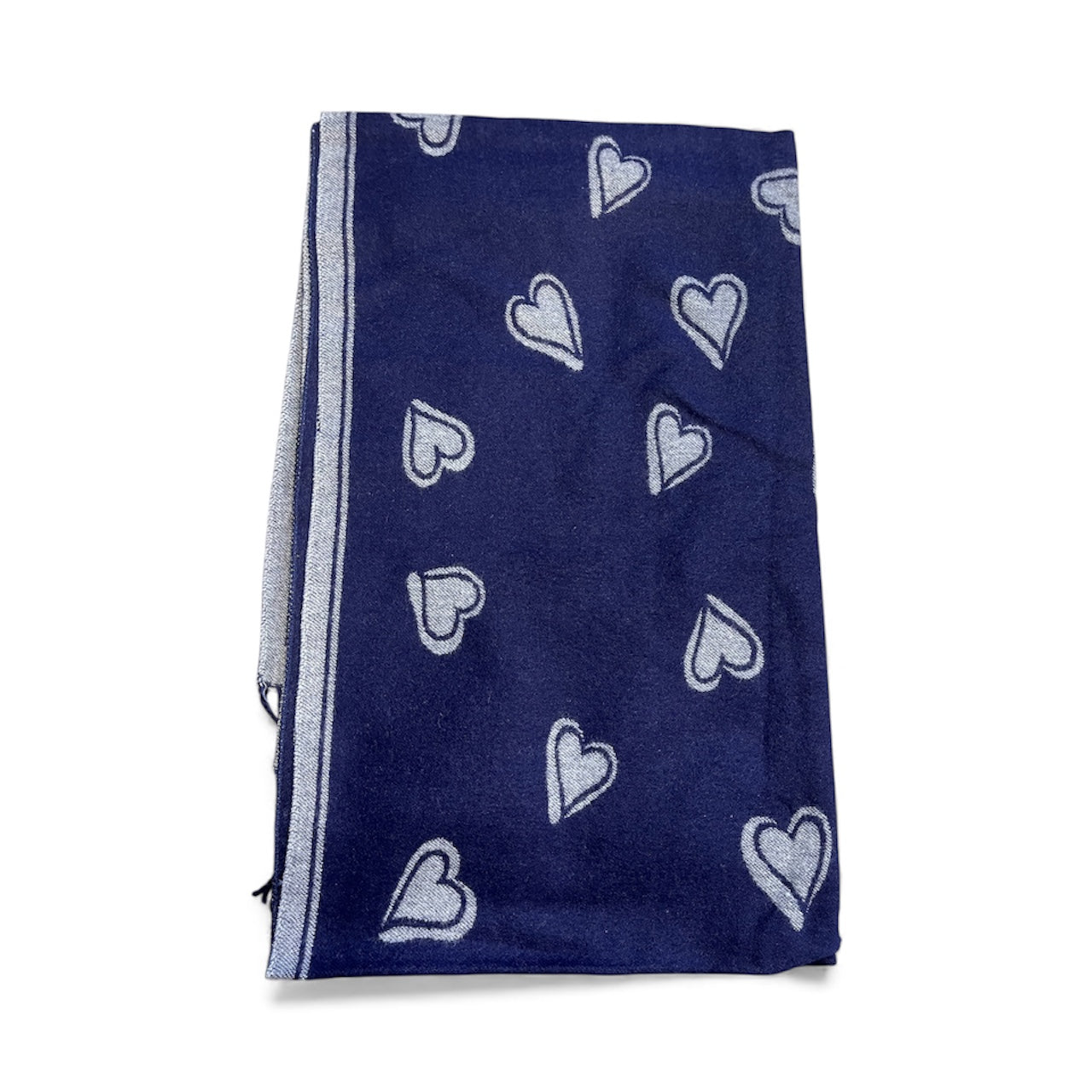 Grey and Navy heart print winter scarf