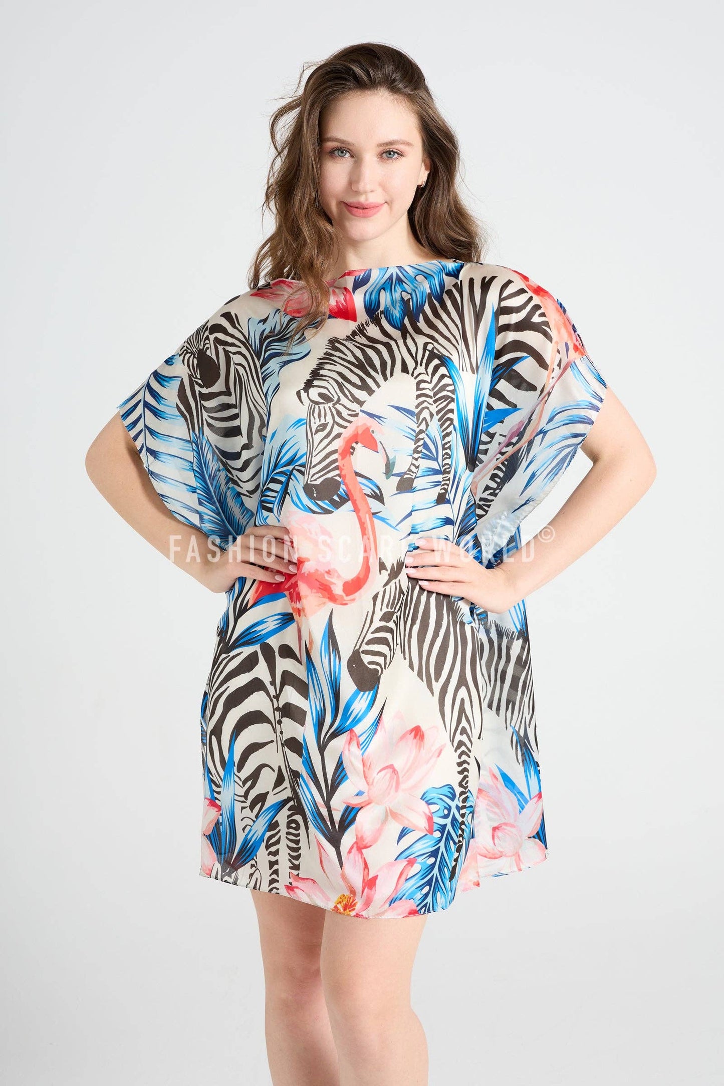 Zebra & Flamingo Silk Cover Up: Multi