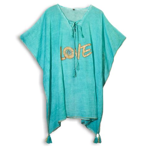 Nomad Sari On the Med Collection - Kaftan - Turquoise & Gold Love Design