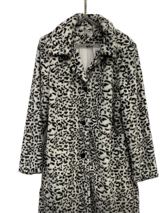 White Animal Print Faux Fur Jacket