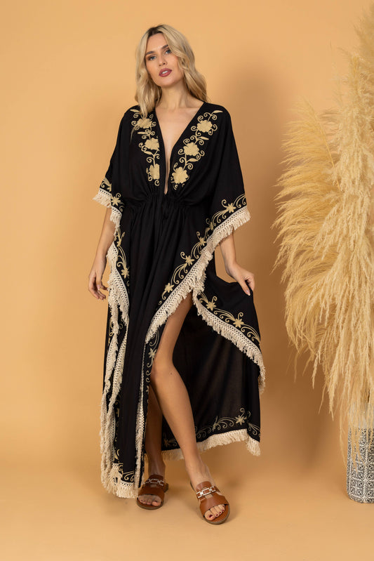 Cotton Kimono With Piping