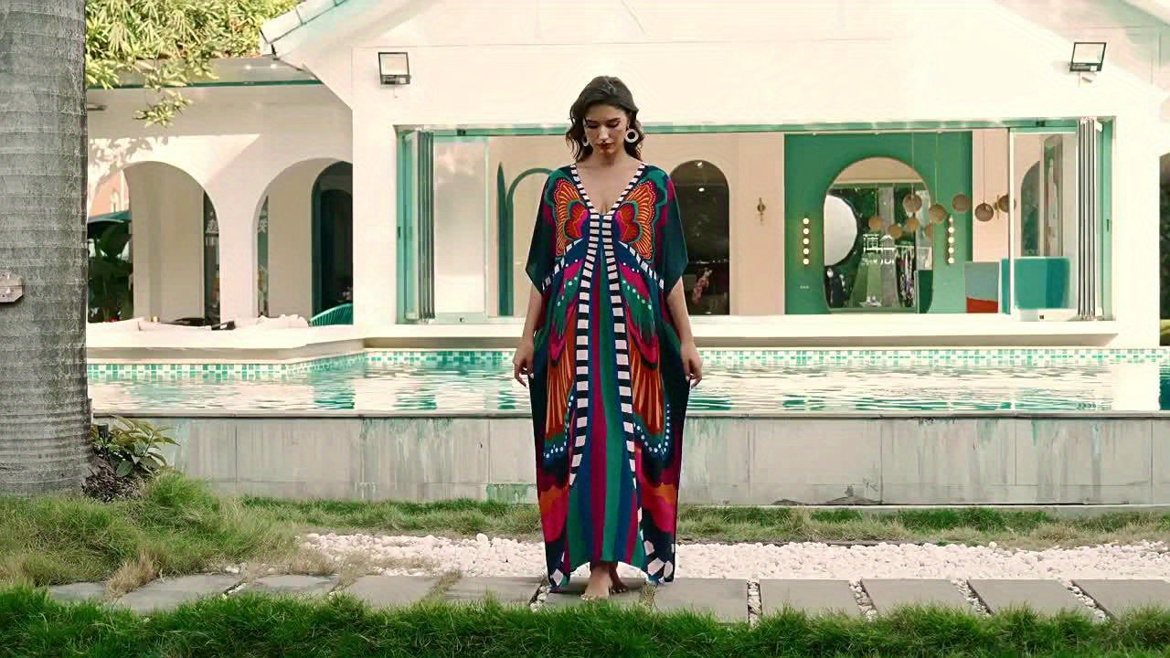 Boho V-Neck Butterfly Kaftan Dress