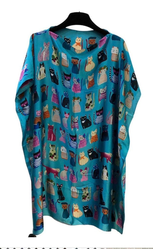 Cats silky short turquoise kaftan