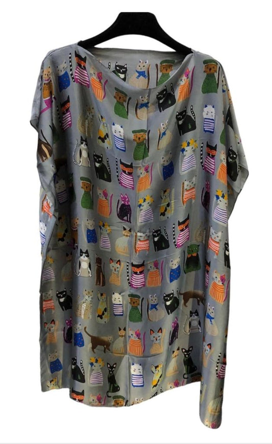 Cats silky short grey kaftan