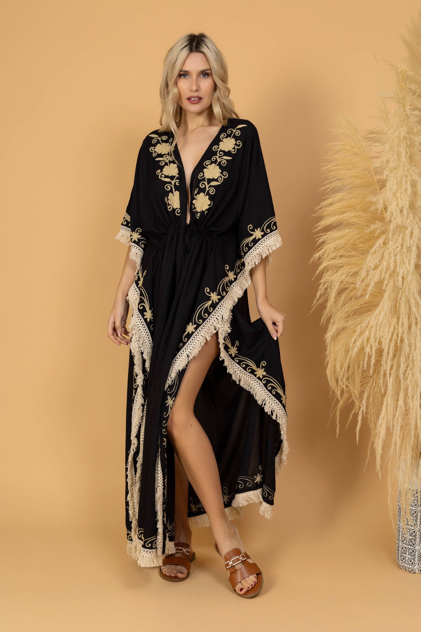 Cotton Kimono With Piping