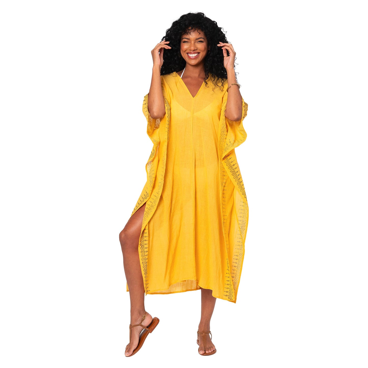 KAFTAN SUMMER MID-LONG 3/4 SLEEVES IN YELLOW