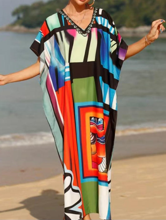 Multicoloured geometric pattern Kaftan