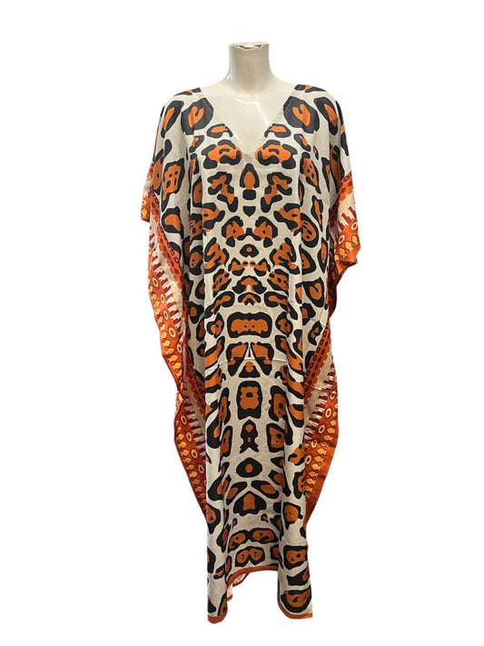 Orange/black animal print patterned kaftan