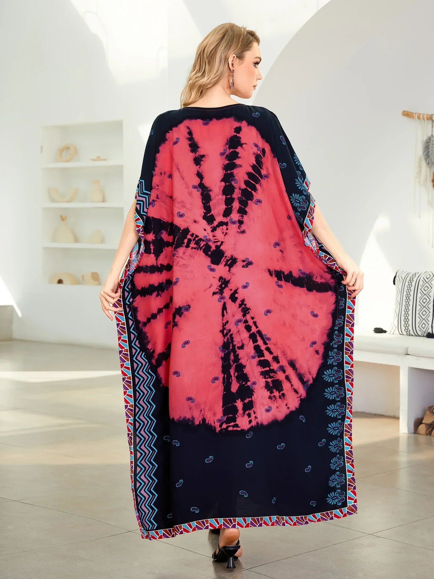 Bohemian Red Printed Loose Kaftan