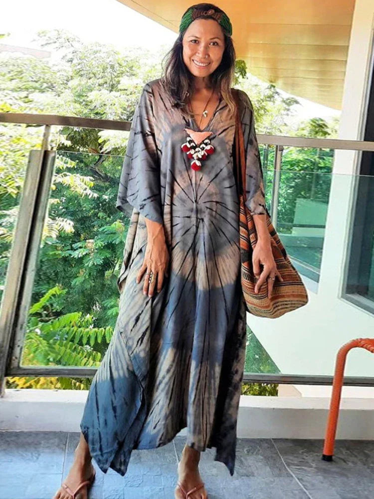 Beach Dresses for Women 2022 Tie Dye Printed maxi kaftan/best seller.