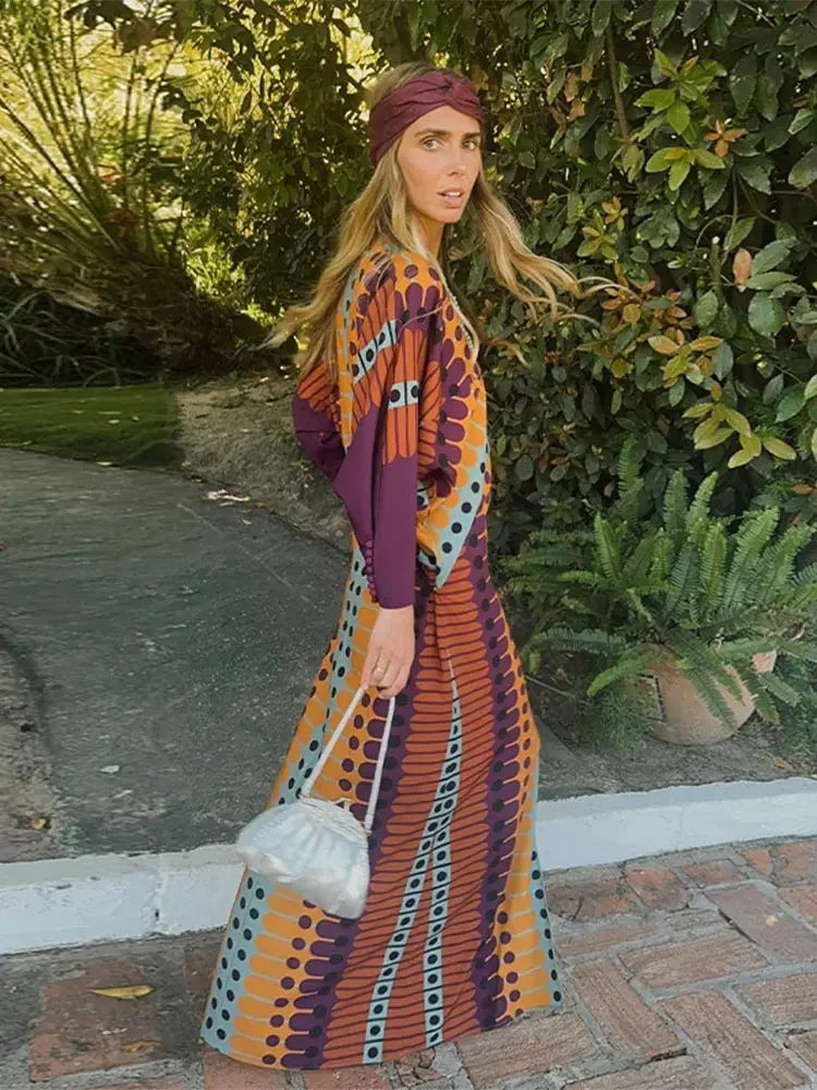 Ethnic Style Dot Printed  Maxi Dress