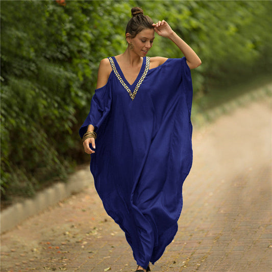 Beautiful Embroidered Cold Shoulder Dress/Kaftan