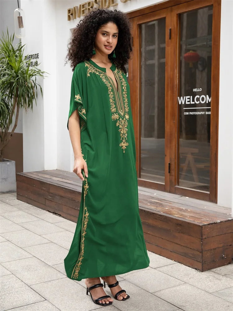 Chic Gold Embroidered Kaftan