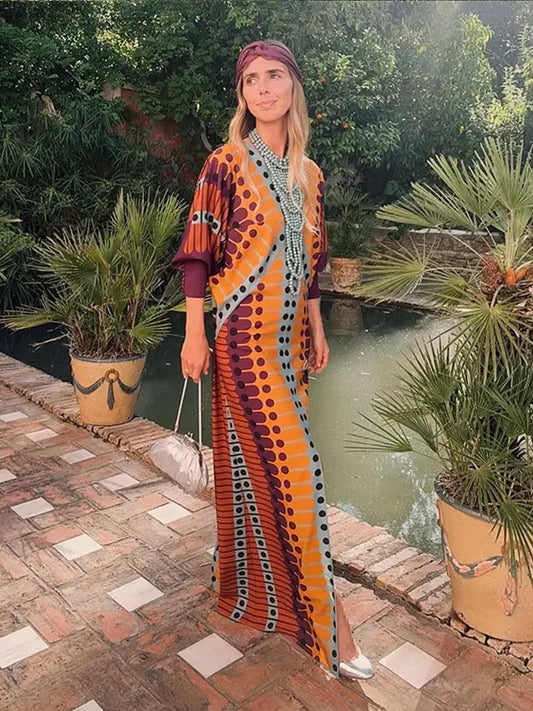 Ethnic Style Dot Printed  Maxi Dress