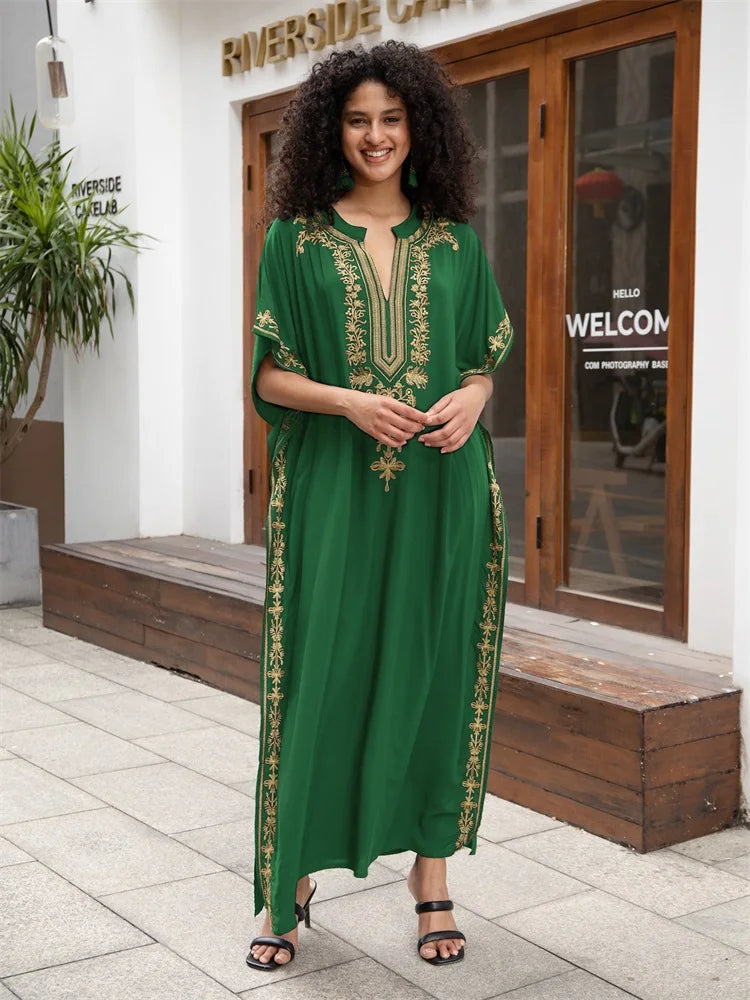 Chic Gold Embroidered Kaftan