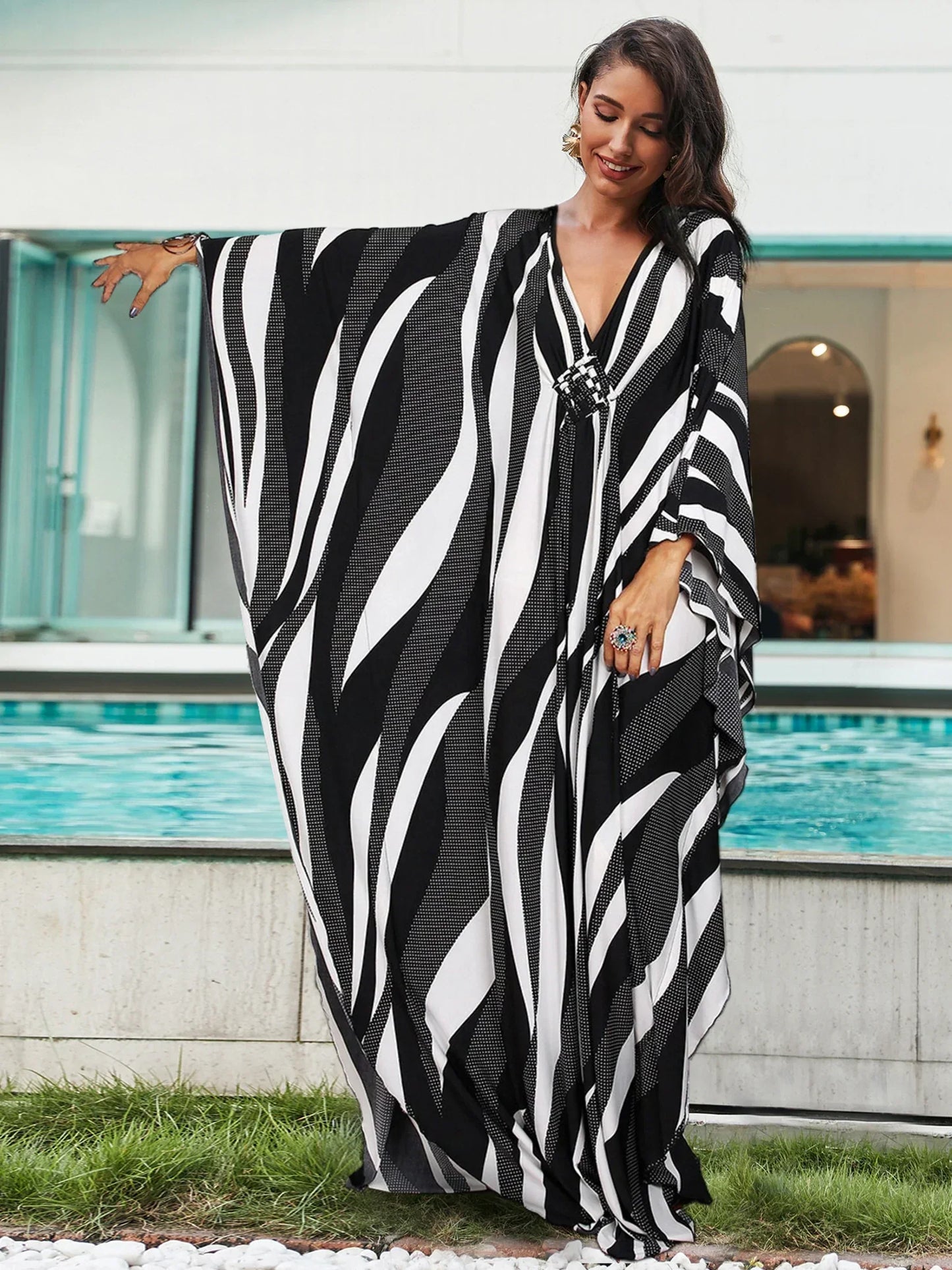 Summer Causal Striped Print Kaftan