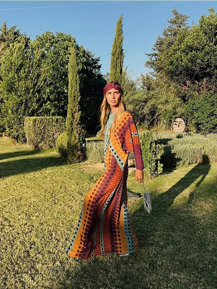 Ethnic Style Dot Printed  Maxi Dress