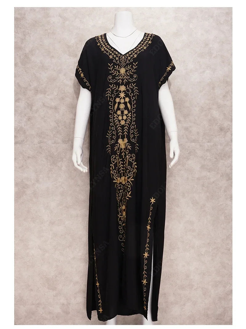 Embroidery Robe V-neck Batwing Sleeve Beach Maxi Dress