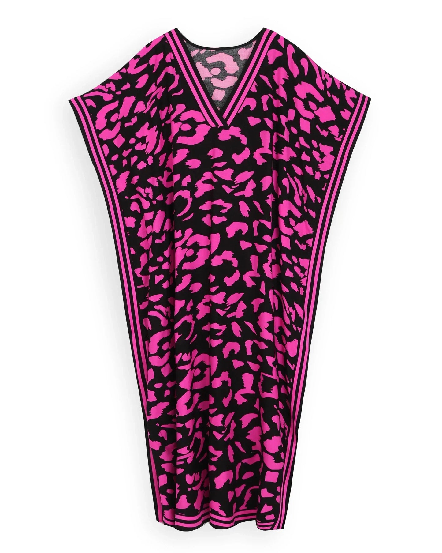 Bohemian Kaftan in pink and black.