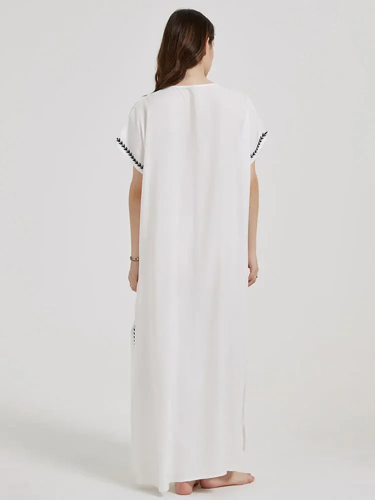 Embroidery Robe V-neck Batwing Sleeve Beach Maxi Dress