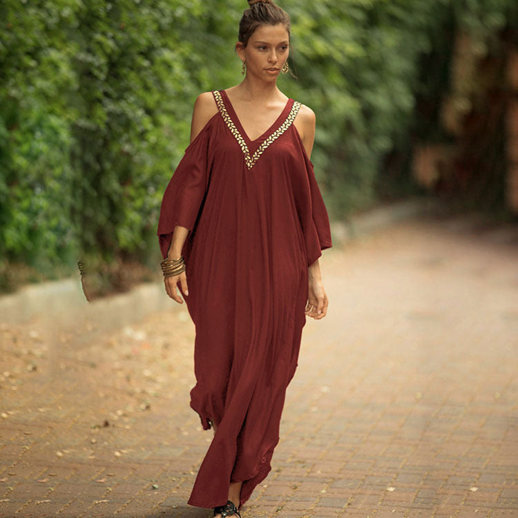 Beautiful Embroidered Cold Shoulder Dress/Kaftan