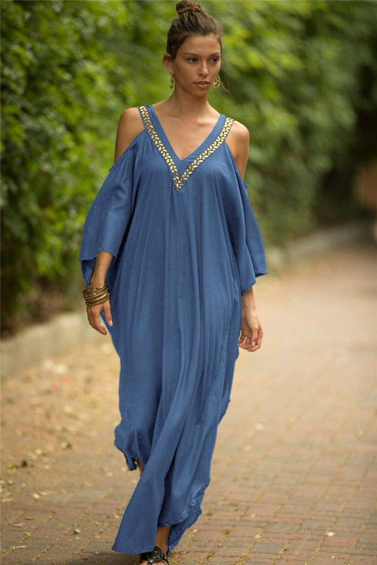 Beautiful Embroidered Cold Shoulder Dress/Kaftan
