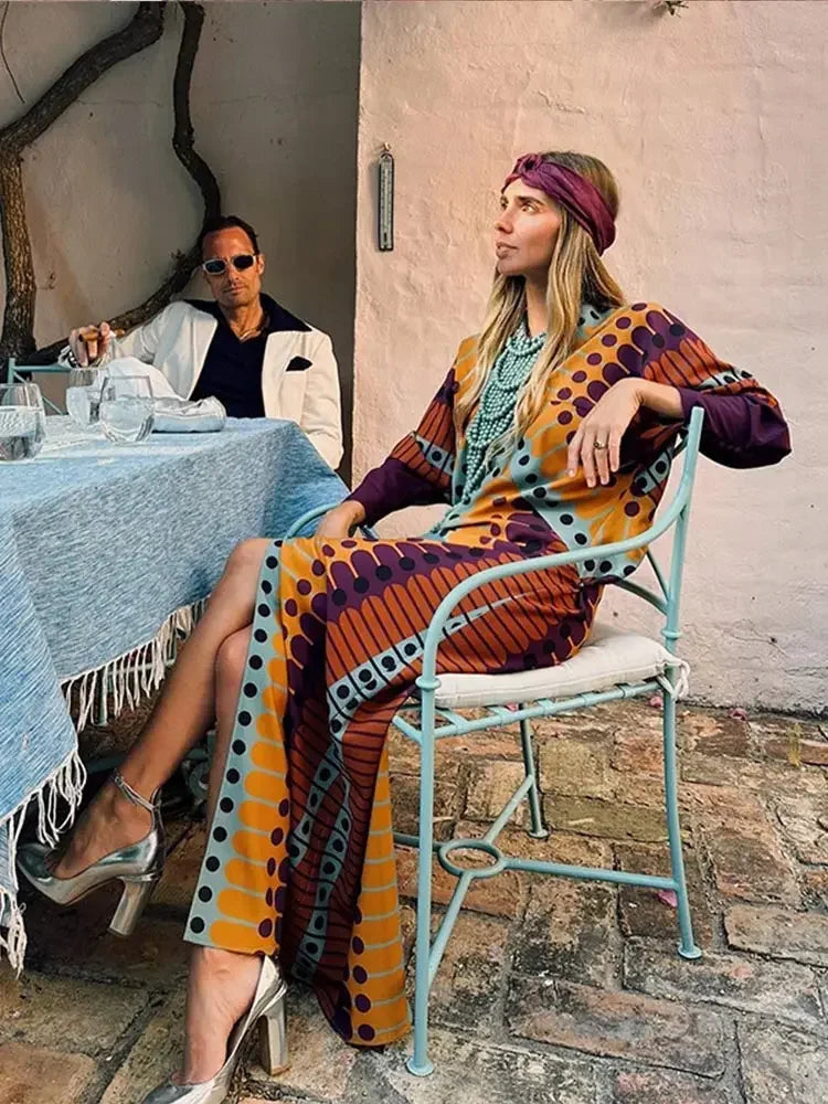 Ethnic Style Dot Printed  Maxi Dress