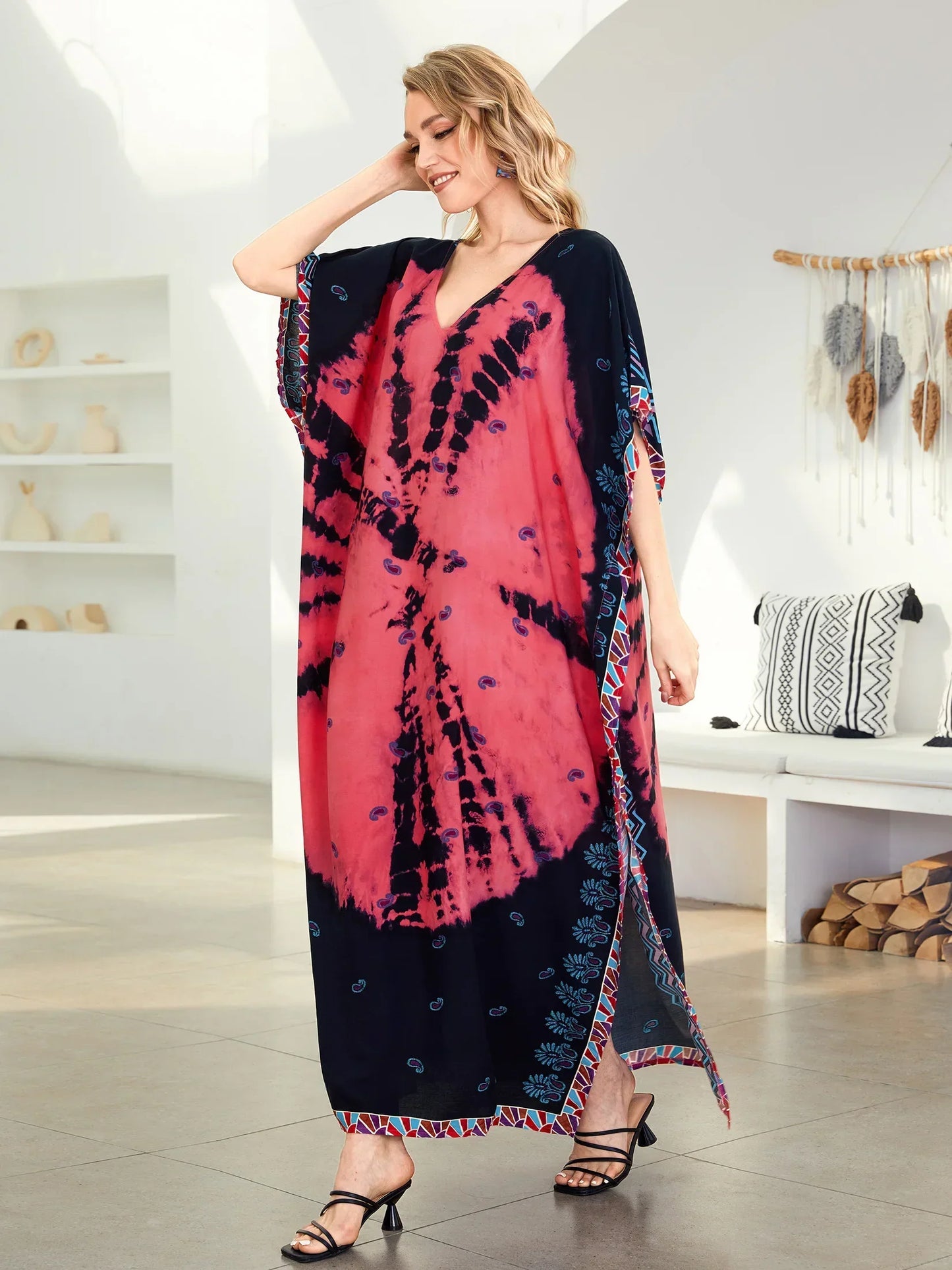 Bohemian Red Printed Loose Kaftan