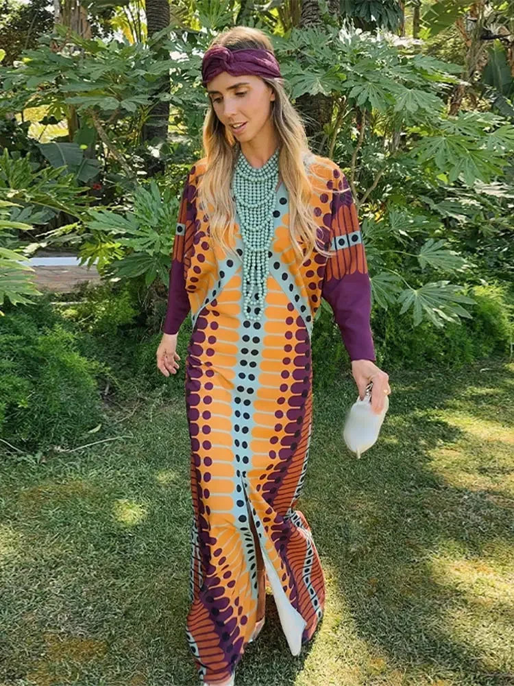 Ethnic Style Dot Printed  Maxi Dress