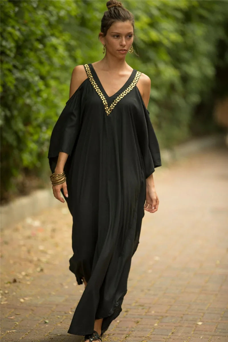 Beautiful Embroidered Cold Shoulder Dress/Kaftan