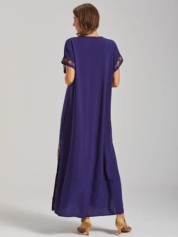 Embroidery Robe V-neck Batwing Sleeve Beach Maxi Dress