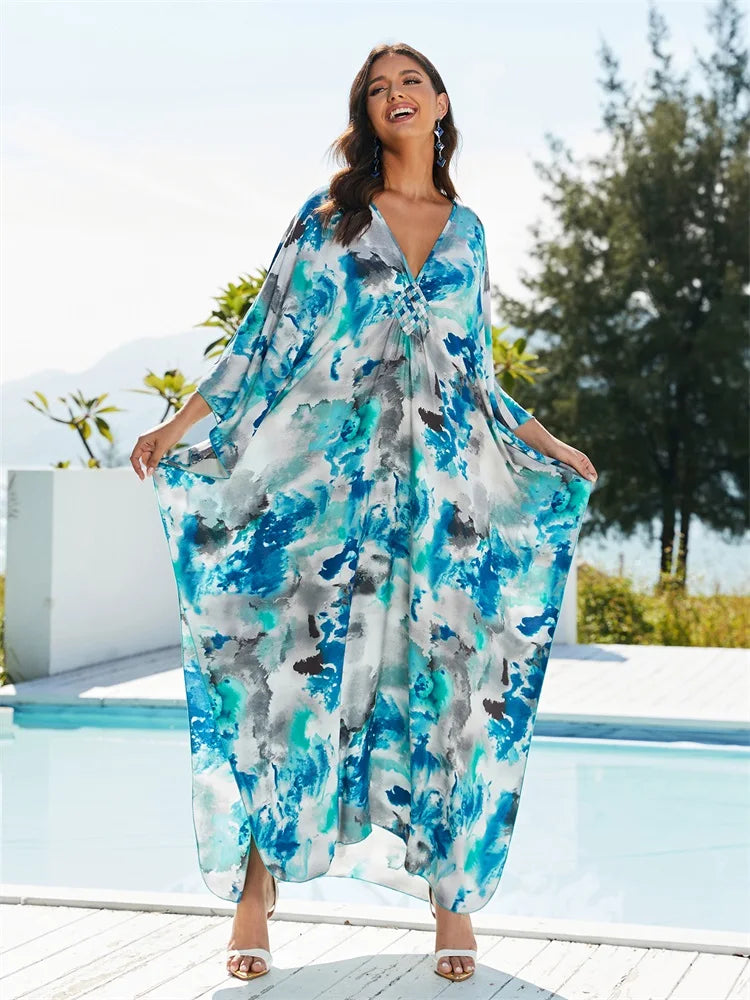 Bohemian kaftan in blues