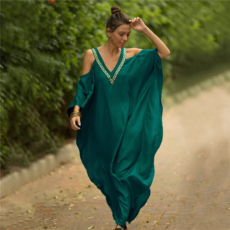 Beautiful Embroidered Cold Shoulder Dress/Kaftan