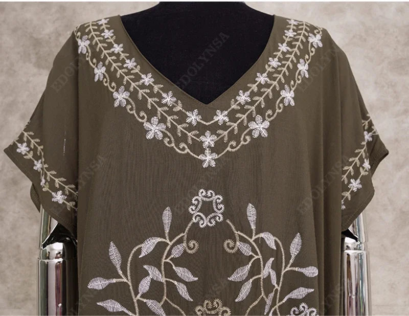 Embroidery Robe V-neck Batwing Sleeve Beach Maxi Dress
