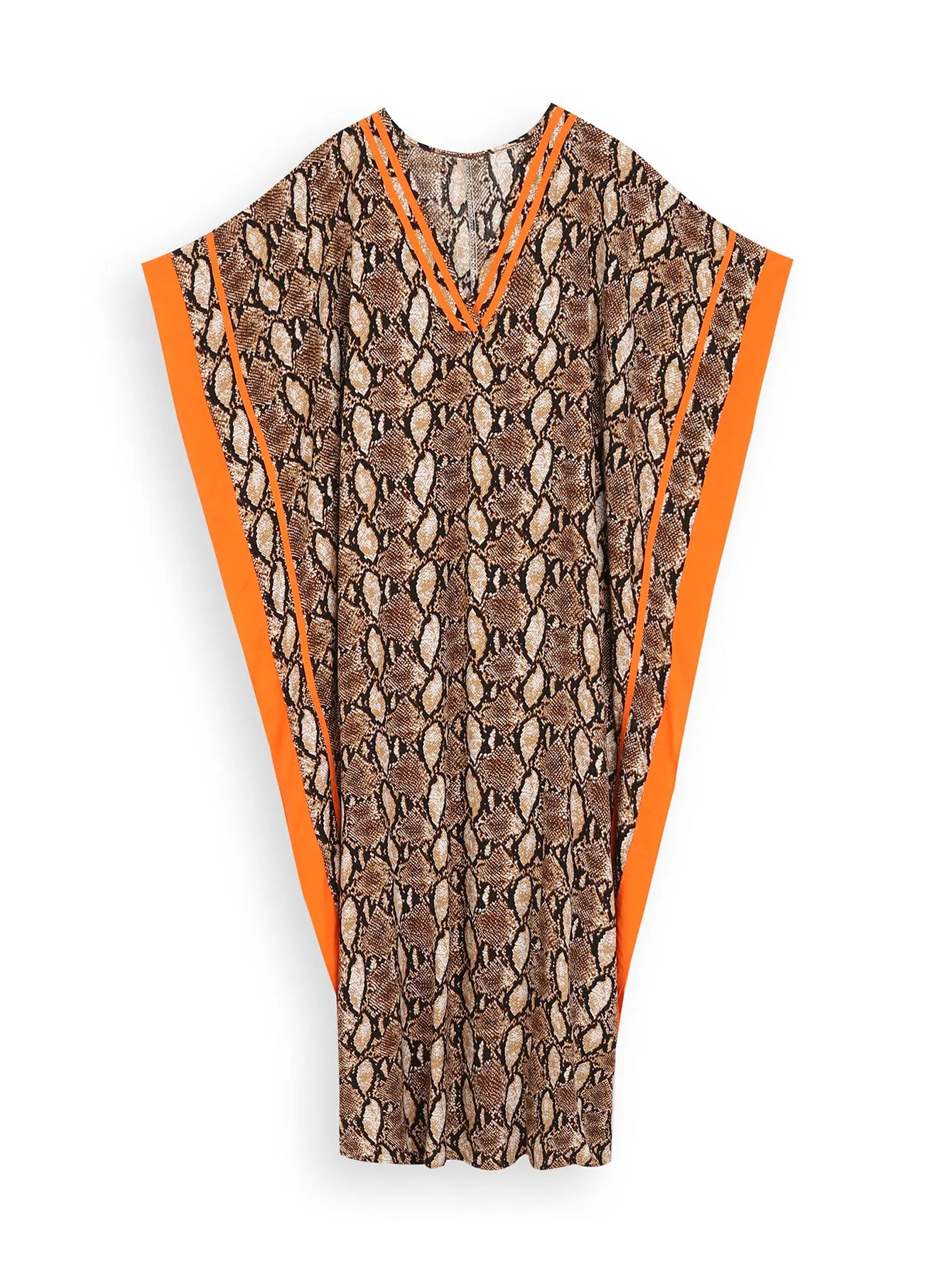 Bohemian Brown Snake Printed V Neck Kaftan