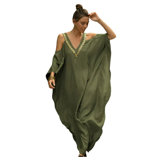 Cold Shoulder Kaftan With Embroidery