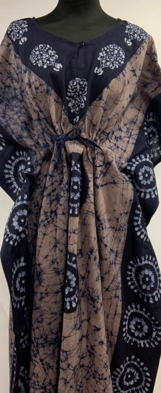 Batik tie dye drawstring kaftan Beige