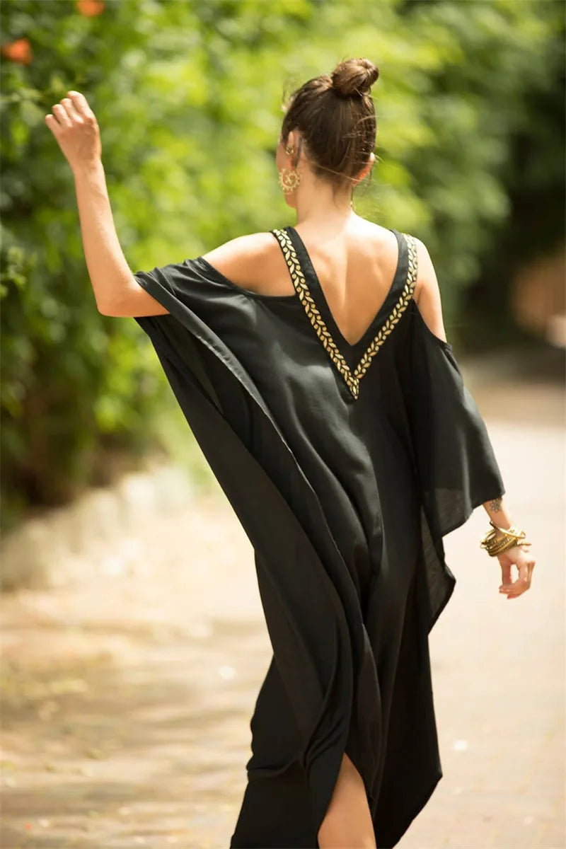 Beautiful Embroidered Cold Shoulder Dress/Kaftan