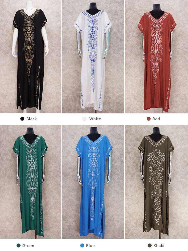 Embroidery Robe V-neck Batwing Sleeve Beach Maxi Dress