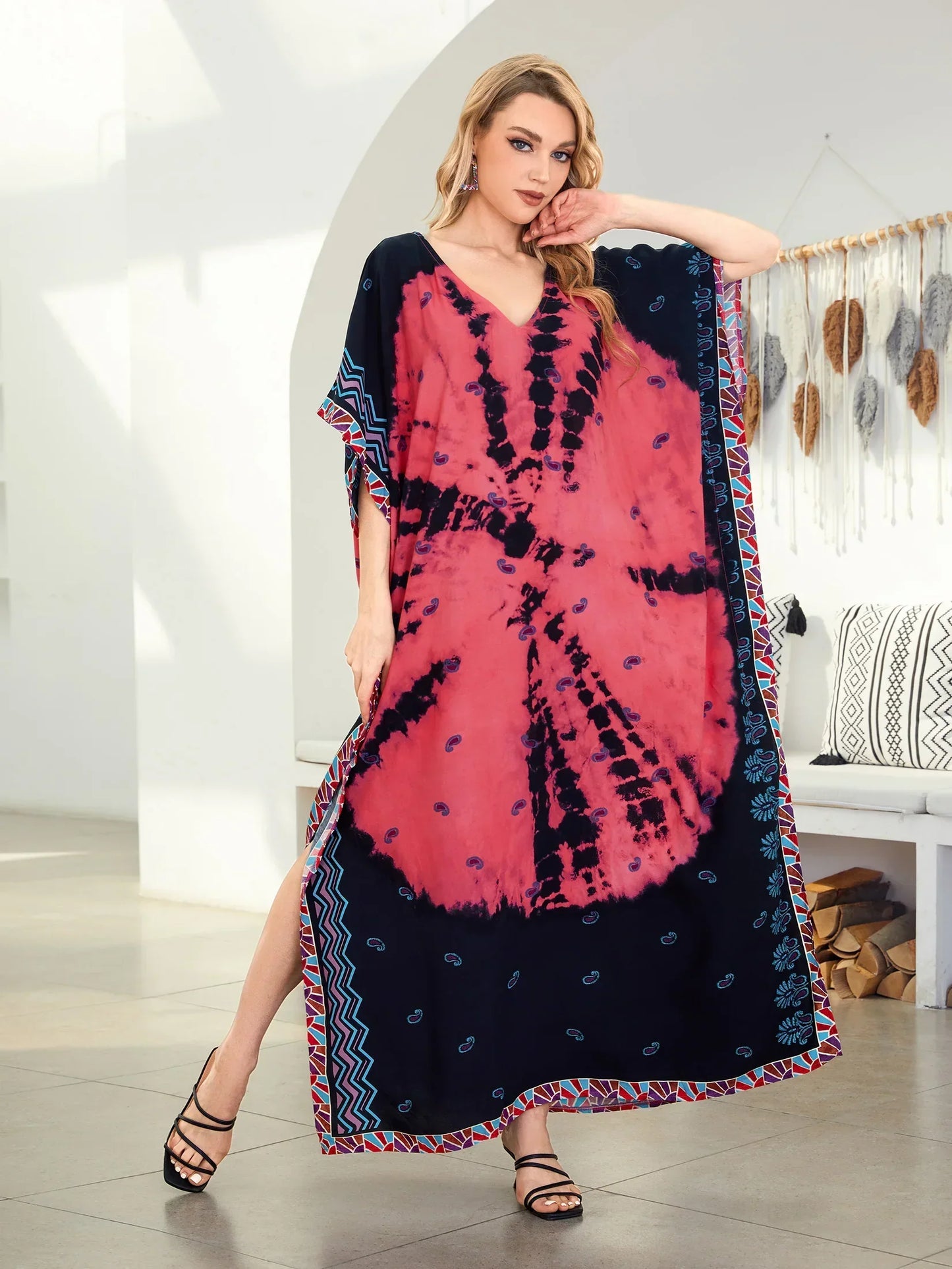 Bohemian Red Printed Loose Kaftan