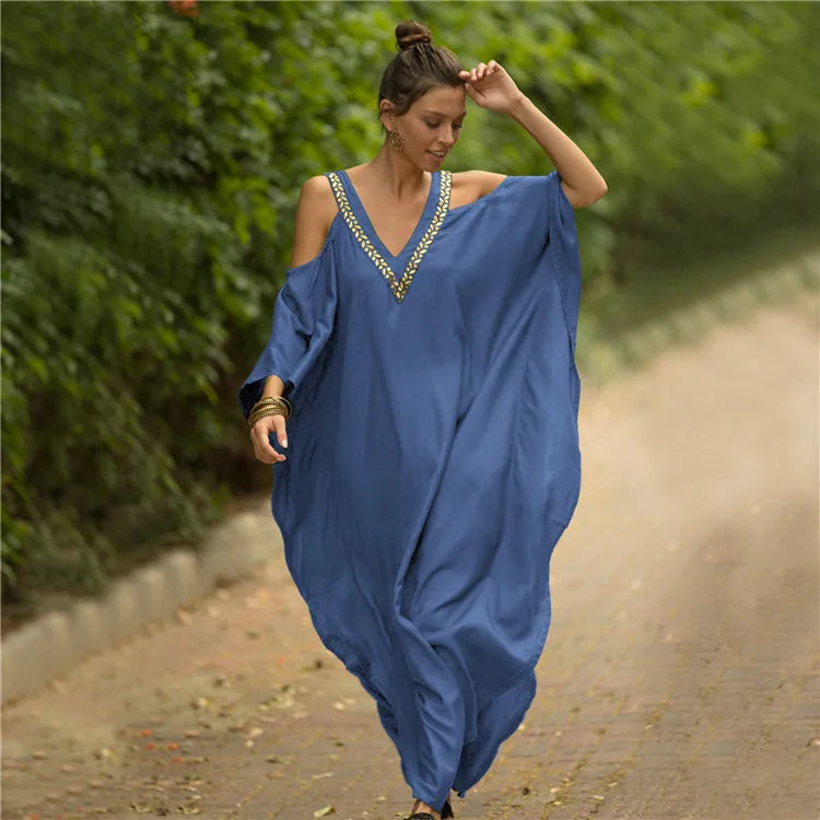 Beautiful Embroidered Cold Shoulder Dress/Kaftan