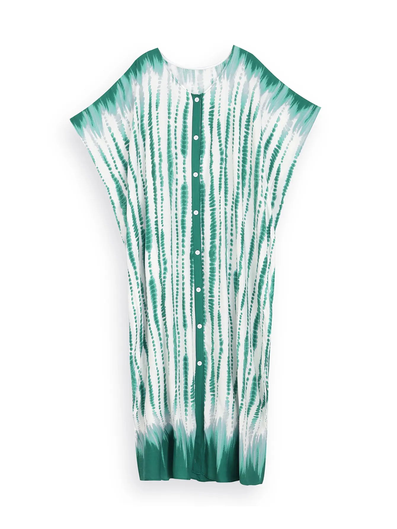 Green Striped Button Kaftan