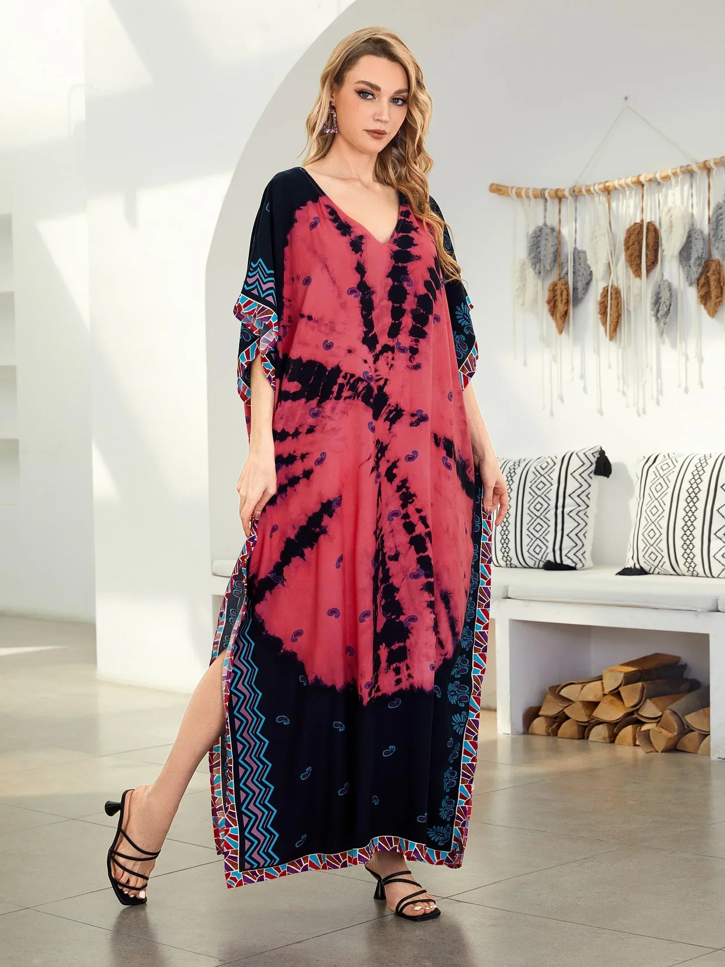 Bohemian Red Printed Loose Kaftan