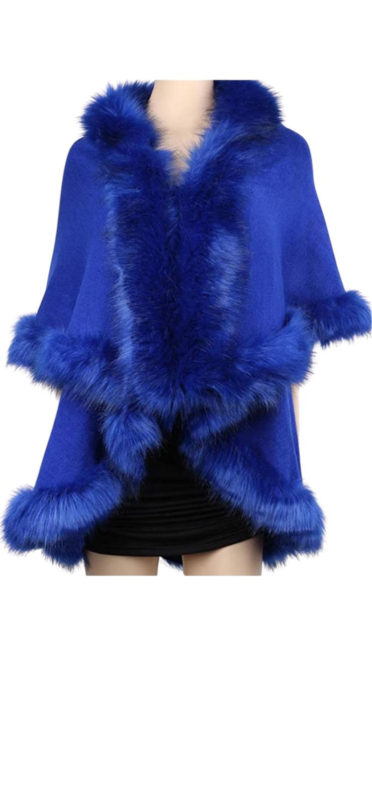 Blue Fur Trimmed Poncho
