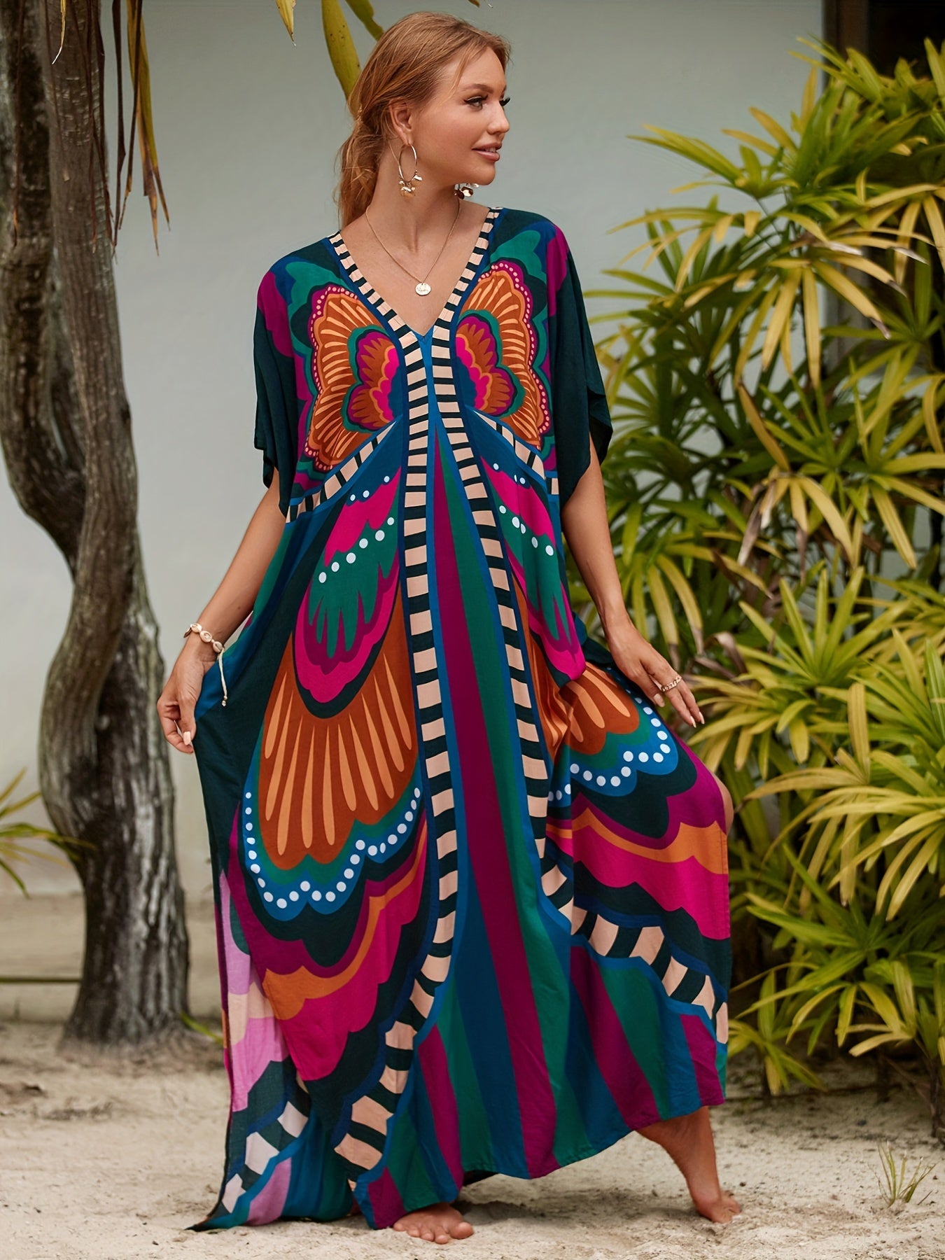 Boho V-Neck Butterfly Kaftan Dress