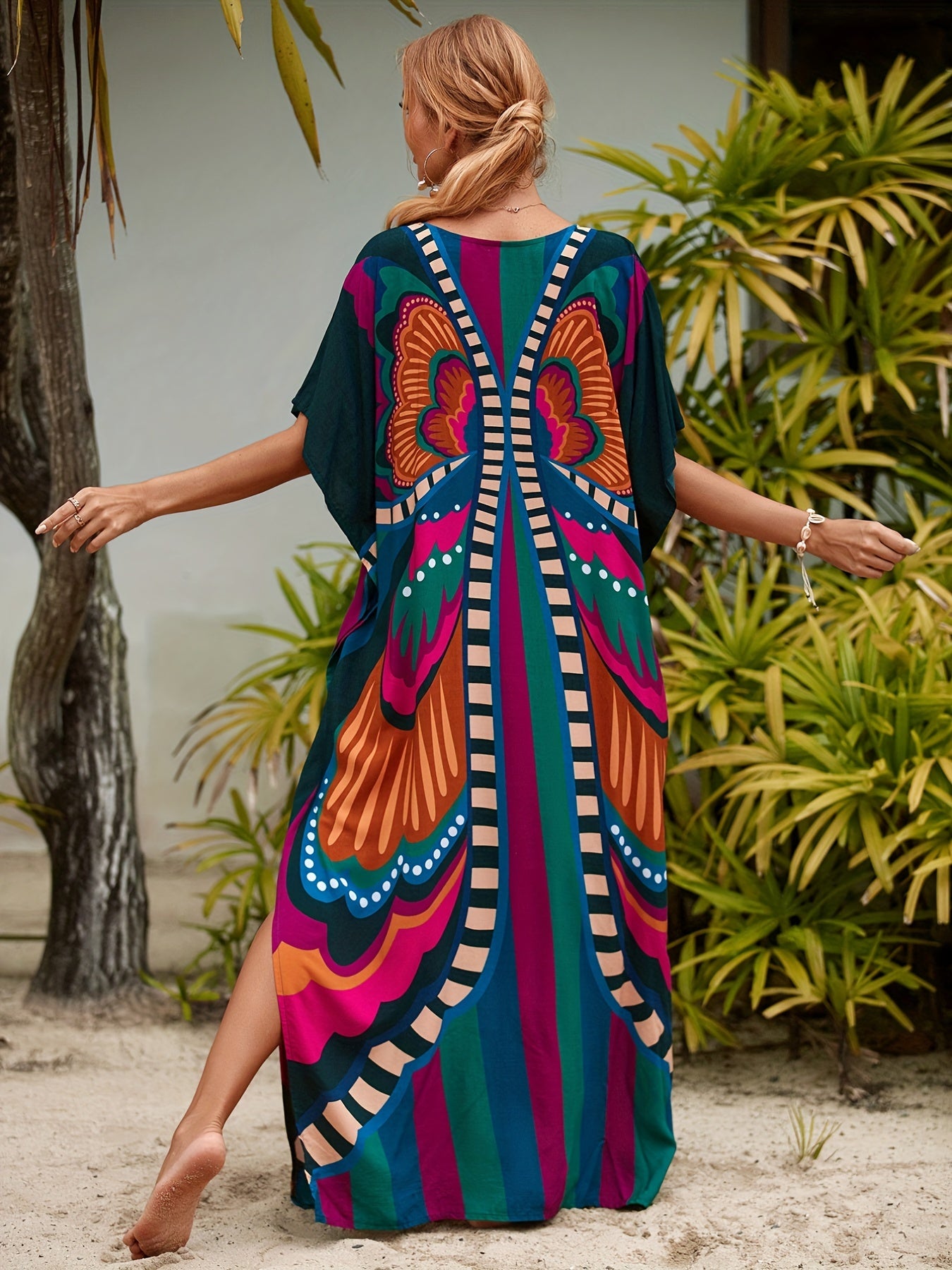 Boho V-Neck Butterfly Kaftan Dress
