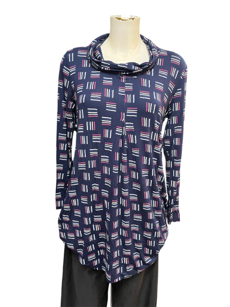 Stripe pattern navy long tunic