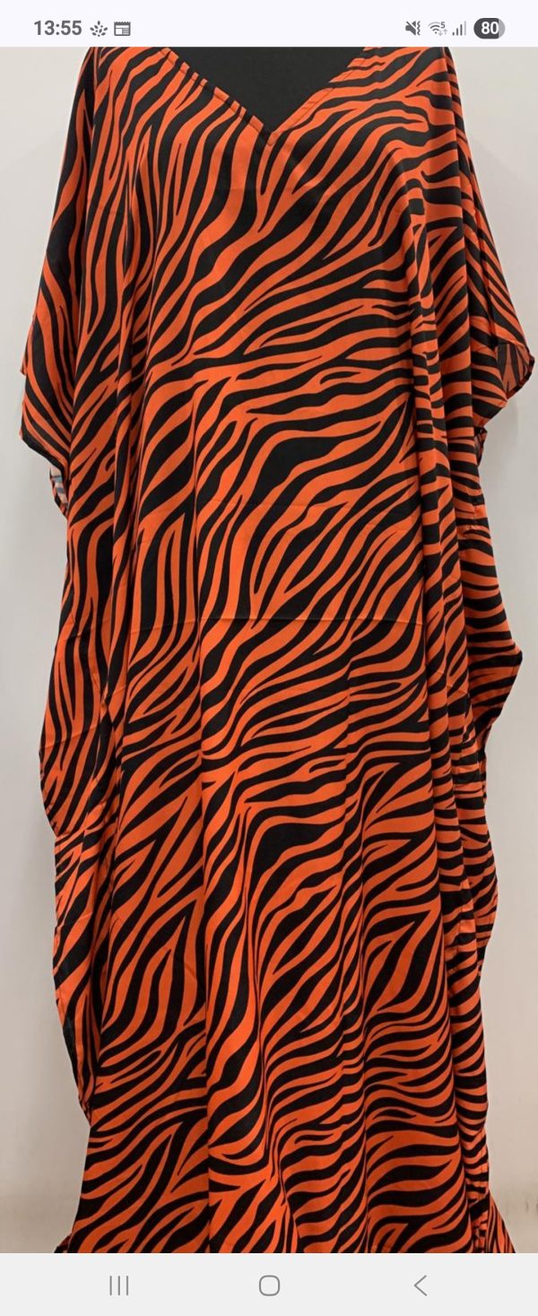 Ikat zebra stripe kaftan,  terracotta