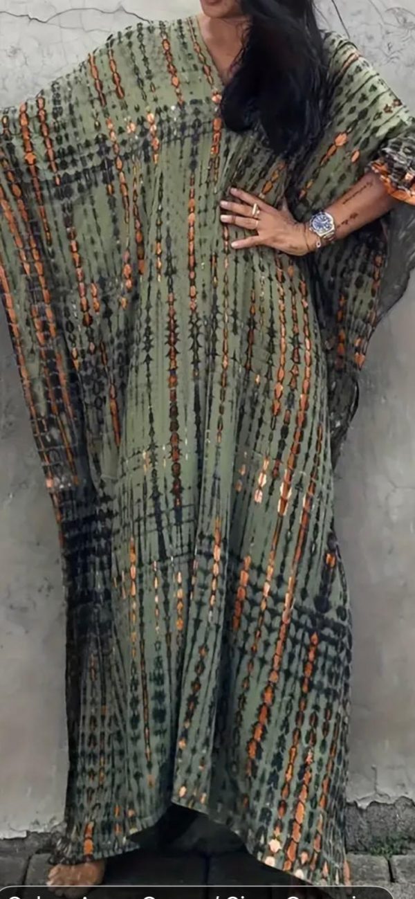 Ikat stripe tie dye kaftan, khaki