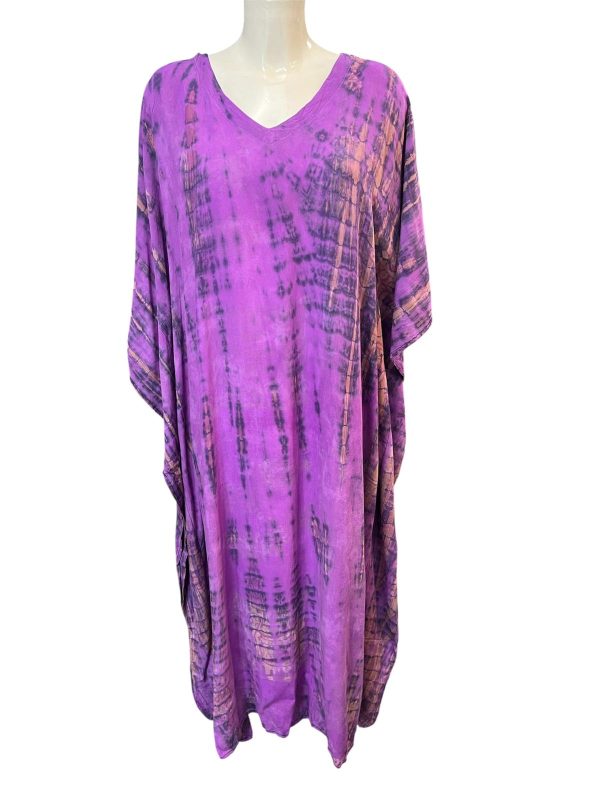 Ikat stripe tie dye kaftan  purple